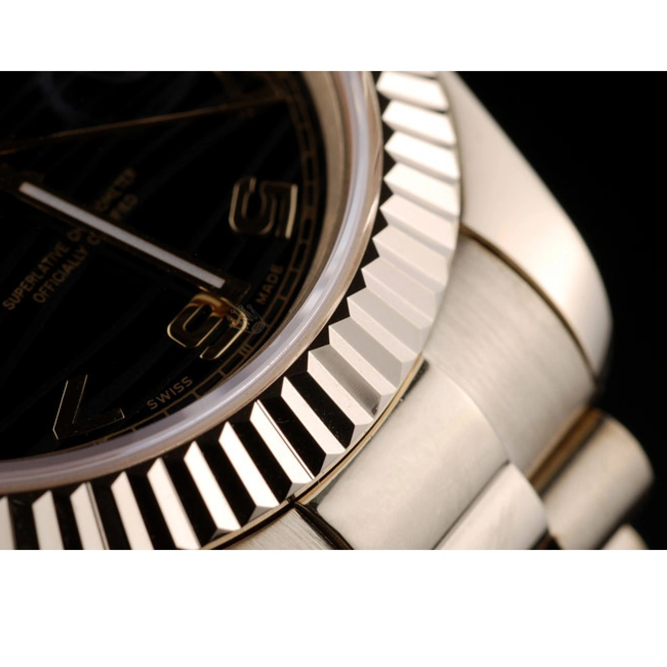 MiroTime 1024 Rolex Swiss DayDate Gold Stainless Steel Ribbed Bezel Black Dial 41998